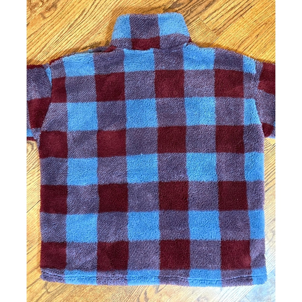 Eddie Bauer Womens Plaid Fleece Quarter Zip Pullover Sweatshirt XL Burgundy Blue - Picture 11 of 11
